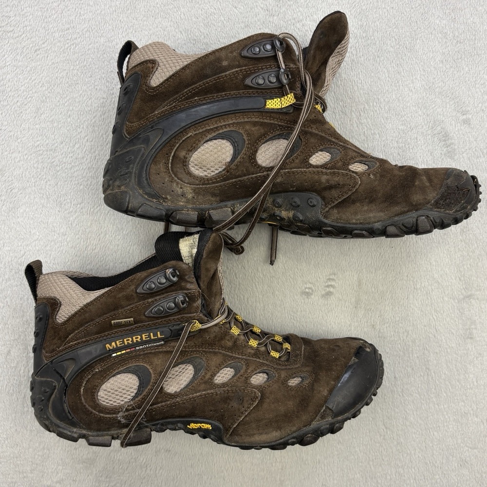 Merrell Boots Mens 13 Brown Chameleon Gore Tex Waterproof Suede Vibram Continuum